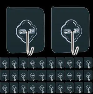 Adhesive Hooks, 32 Pack 33lb(Max) Sticky Hooks, Transparent Reusable Removable Adhesive Hooks for Hanging, Wall Hooks for Hanging Can be Use for Kitchen Bathroom Shower Outdoor Home Improvement Adhesive Hooks, 32 Pack 33lb(Max) Sticky Hooks, Transparent Reusable Removable Adhesive Hooks for Hanging, Wall Hooks for Hanging Can be Use for Kitchen Bathroom Shower Outdoor Home Improvement