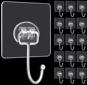 Large Adhesive Hooks, 16-Pack Hold 33lb(Max) Heavy Duty Sticky Hooks, Waterproof Transparent Hooks for Hanging, Self-Adhesive Traceless Clear Wall Hooks to Use for Keys Robe & Towel Large Adhesive Hooks, 16-Pack Hold 33lb(Max) Heavy Duty Sticky Hooks, Waterproof Transparent Hooks for Hanging, Self-Adhesive Traceless Clear Wall Hooks to Use for Keys Robe & Towel