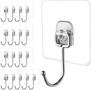 Large Adhesive Hooks, 18 Pack Hold 44lb(Max) Heavy-Duty Sticky Hooks,Waterproof & Rustproof Wall Hook for Hanging Can be Use Kitchen Bathroom Outdoor Ceiling Office, Transparent Large Adhesive Hooks, 18 Pack Hold 44lb(Max) Heavy-Duty Sticky Hooks,Waterproof & Rustproof Wall Hook for Hanging Can be Use Kitchen Bathroom Outdoor Ceiling Office, Transparent