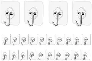Adhesive Hooks Kitchen Wall Hooks - 24 Packs Heavy Duty 24lb(Max) Nail Free Transparent,Waterproof,Sticky Stainless Hangers for Keys,Bathroom, Shower, Outdoor, Kitchen,Door,Home Improvement,Utility Adhesive Hooks Kitchen Wall Hooks - 24 Packs Heavy Duty 24lb(Max) Nail Free Transparent,Waterproof,Sticky Stainless Hangers for Keys,Bathroom, Shower, Outdoor, Kitchen,Door,Home Improvement,Utility