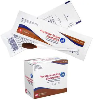 Povidone Iodine Swabsticks, Swabstick Packaged in Individual Foil Pack, Antiseptic for Skin Preparation, Brown, 1 Box of 50 Dynarex Povidone Iodine Swabsticks Povidone Iodine Swabsticks, Swabstick Packaged in Individual Foil Pack, Antiseptic for Skin Preparation, Brown, 1 Box of 50 Dynarex Povidone Iodine Swabsticks