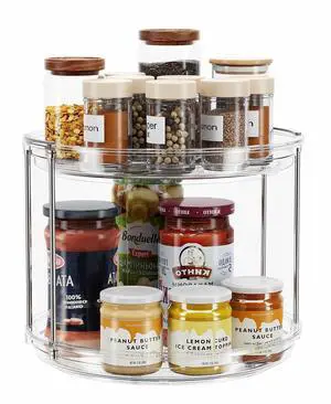 2 Tier Lazy Susan Turntable Organizer 9.25'' Rotating Spice Rack Organization for Cabinet, Kitchen, Pantry, Countertop, Bathroom, Vanity, Medicine Cabinet Organizer, Clear 2 Tier Lazy Susan Turntable Organizer 9.25'' Rotating Spice Rack Organization for Cabinet, Kitchen, Pantry, Countertop, Bathroom, Vanity, Medicine Cabinet Organizer, Clear