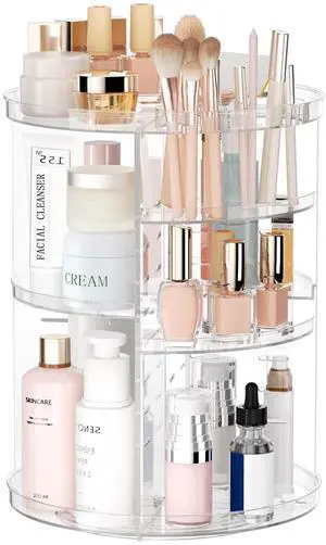 Rotating Makeup Organizer, DIY 8 Adjustable Layers Spinning Skincare Storage, Cosmetic Display Case with Brush Holder and Perfume Tray, Multi-Function Vanity Bathroom Countertop Organizer Clear Rotating Makeup Organizer, DIY 8 Adjustable Layers Spinning Skincare Storage, Cosmetic Display Case with Brush Holder and Perfume Tray, Multi-Function Vanity Bathroom Countertop Organizer Clear