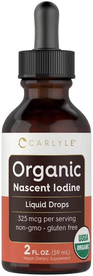 Organic Nascent Iodine Liquid Drops | 2 fl oz | Vegan Supplement | Non-GMO, Gluten Free Organic Nascent Iodine Liquid Drops | 2 fl oz | Vegan Supplement | Non-GMO, Gluten Free