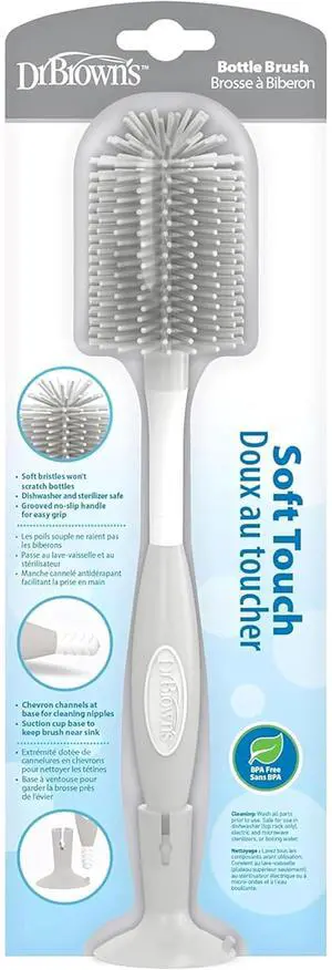 Dr. Brown's Soft Touch No Scratch Baby Bottle Cleaning Brush, Nipple Cleaner & Suction Cup Base for Easy Storage, BPA Free, Gray (Pack of 1) Dr. Brown's Soft Touch No Scratch Baby Bottle Cleaning Brush, Nipple Cleaner & Suction Cup Base for Easy Storage, BPA Free, Gray (Pack of 1)