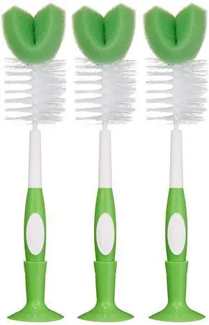 Amazon Brand - Mama Bear Baby Bottle Brush with Nipple Cleaner and Suction Cup Stand, White (Pack of 3) Amazon Brand - Mama Bear Baby Bottle Brush with Nipple Cleaner and Suction Cup Stand, White (Pack of 3)