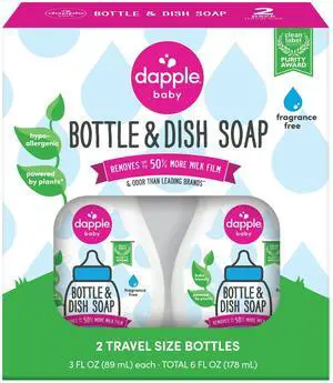 Dapple Baby Fragrance-Free Baby Bottle & Dish Soap - (2 Pack) 3 fl oz - Plant-Powered Cleaner for Bottles, Pump Parts, and Sippy Cups - Travel Size Dapple Baby Fragrance-Free Baby Bottle & Dish Soap - (2 Pack) 3 fl oz - Plant-Powered Cleaner for Bottles, Pump Parts, and Sippy Cups - Travel Size
