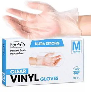 ForPro Disposable Vinyl Gloves, Clear, Industrial Grade, Powder-Free, Latex-Free, Non-Sterile, Food Safe, 2.75 Mil. Palm, 3.9 Mil. Fingers, Medium, 100-Count ForPro Disposable Vinyl Gloves, Clear, Industrial Grade, Powder-Free, Latex-Free, Non-Sterile, Food Safe, 2.75 Mil. Palm, 3.9 Mil. Fingers, Medium, 100-Count