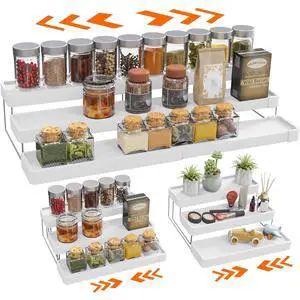INVOCOO Expandable Spice Rack Organizer for Cabinet - 3 Tier Adjustable Cabinet Spice Organizer Easy Visibility - Spice Organizer for Cabinet Countertop Cupboard Pantry Organization (White) INVOCOO Expandable Spice Rack Organizer for Cabinet - 3 Tier Adjustable Cabinet Spice Organizer Easy Visibility - Spice Organizer for Cabinet Countertop Cupboard Pantry Organization (White)