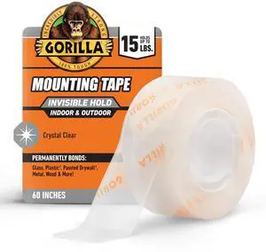 Gorilla Invisible Hold Mounting Tape, 1" x 60" (Pack of 1), Clear Double Sided Tape for Strong, Permanent Indoor & Outdoor Hanging Gorilla Invisible Hold Mounting Tape, 1" x 60" (Pack of 1), Clear Double Sided Tape for Strong, Permanent Indoor & Outdoor Hanging