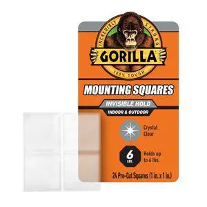 Gorilla Tough & Clear Double Sided Tape Squares, Clear Tape, 24 1" Pre-Cut Mounting Squares (Pack of 1) Gorilla Tough & Clear Double Sided Tape Squares, Clear Tape, 24 1" Pre-Cut Mounting Squares (Pack of 1)