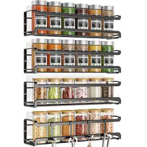 Bunoxea Spice Rack Wall Mounted 4 Pack, Black,For Spice Jars & Seasonings Bunoxea Spice Rack Wall Mounted 4 Pack, Black,For Spice Jars & Seasonings