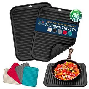 Silicone Trivets for Hot Dishes, Pots, Pans (2 Pack) - Heat-Resistant Pot Holders for Kitchen Countertop Mats - Silicone Trivet Mat (9 x 12 Inch) - Multipurpose Counter Pads (Black) Silicone Trivets for Hot Dishes, Pots, Pans (2 Pack) - Heat-Resistant Pot Holders for Kitchen Countertop Mats - Silicone Trivet Mat (9 x 12 Inch) - Multipurpose Counter Pads (Black)