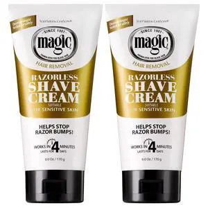 SoftSheen-Carson Magic Razorless Shaving Cream, Depilatory Hair Removal Cream, Works in 4 Minutes for Coarse, Curly Hair, 2 Count SoftSheen-Carson Magic Razorless Shaving Cream, Depilatory Hair Removal Cream, Works in 4 Minutes for Coarse, Curly Hair, 2 Count