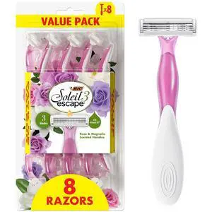 BIC Soleil 3 Escape Scented Women's Disposable Razors, 3 Blades, Comfortable Shave, Rose and Magnolia Scented Handle Shaving Razors for Women, 8 Count BIC Soleil 3 Escape Scented Women's Disposable Razors, 3 Blades, Comfortable Shave, Rose and Magnolia Scented Handle Shaving Razors for Women, 8 Count