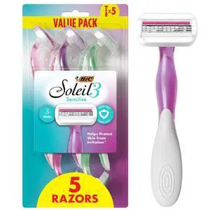 BIC Soleil 3 Sensitive Women's Disposable 3-Blade Razors, Comfort Shield and Moisture Strip, 5-Pack BIC Soleil 3 Sensitive Women's Disposable 3-Blade Razors, Comfort Shield and Moisture Strip, 5-Pack
