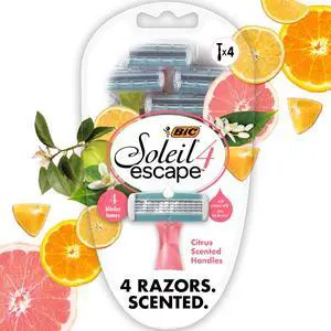 BIC Soleil 4 Escape Scented Women's Disposable Razors, 4 Blades, Comfortable Shave, Citrus Scented Handle Shaving Razors for Women, 4 Count BIC Soleil 4 Escape Scented Women's Disposable Razors, 4 Blades, Comfortable Shave, Citrus Scented Handle Shaving Razors for Women, 4 Count