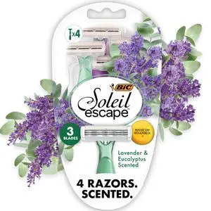 BIC Soleil 3 Escape Scented Women's Disposable Razors, 3 Blades, Comfortable Shave, Lavender & Eucalyptus Scented Handle Shaving Razors for Women, 4 Count BIC Soleil 3 Escape Scented Women's Disposable Razors, 3 Blades, Comfortable Shave, Lavender & Eucalyptus Scented Handle Shaving Razors for Women, 4 Count