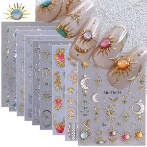 Sun Nail Stickers Decals 9 Sheets Bohemian Style Nail Art Stickers 5D/3D Embossed Self Adhesive Moon Star Heart Flame DIY Metallic Designs Gothic Decoration Supplies Nail Accessories for Women Sun Nail Stickers Decals 9 Sheets Bohemian Style Nail Art Stickers 5D/3D Embossed Self Adhesive Moon Star Heart Flame DIY Metallic Designs Gothic Decoration Supplies Nail Accessories for Women