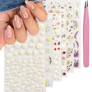 SEMATA Flower Nail Art Stickers Decals 5D Embossed Flower Nail Decals Self Adhesive Spring Summer Daisy Lavender Nails Design Supplies 3D Nails Decoration for Women SEMATA Flower Nail Art Stickers Decals 5D Embossed Flower Nail Decals Self Adhesive Spring Summer Daisy Lavender Nails Design Supplies 3D Nails Decoration for Women