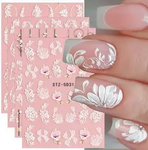5D Spring Embossed Flower Nail Art Stickers 4 Sheets JMEOWIO Real Self-Adhesive Decals Floral Design Nail Decoration for Women Girls 5D Spring Embossed Flower Nail Art Stickers 4 Sheets JMEOWIO Real Self-Adhesive Decals Floral Design Nail Decoration for Women Girls