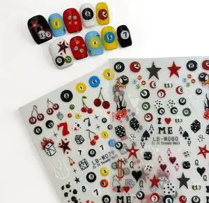 SIMAYKUWA 3D Nail Stickers for Pool & Dice Design - Cartoon Style Press-on Nail Art Decals (2 Sheets) - Cute Textured Manicure DIY Accessories SIMAYKUWA 3D Nail Stickers for Pool & Dice Design - Cartoon Style Press-on Nail Art Decals (2 Sheets) - Cute Textured Manicure DIY Accessories