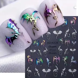 2 Sheets 5D Embossed Nail Art Stickers, Silvery Colored Bat Flying Dragon Pattern Self-Adhesive Nail Decals, Halloween Nail Stickers DIY Nail Art Decoration, Suitable for Halloween Nail Supplies 2 Sheets 5D Embossed Nail Art Stickers, Silvery Colored Bat Flying Dragon Pattern Self-Adhesive Nail Decals, Halloween Nail Stickers DIY Nail Art Decoration, Suitable for Halloween Nail Supplies