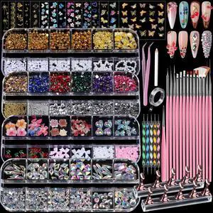 Teenitor 4 Boxes Nail Charms and Gems Set, Nail Rhinestones Nail Kit with Nail Art Brushes Nail Stand, Nail Gems Nail Design Tools with 15pcs Nail Stickers, Gold Nail Pearls for Women Nail Decorations Teenitor 4 Boxes Nail Charms and Gems Set, Nail Rhinestones Nail Kit with Nail Art Brushes Nail Stand, Nail Gems Nail Design Tools with 15pcs Nail Stickers, Gold Nail Pearls for Women Nail Decorations
