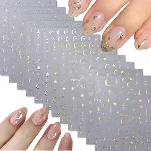 12 Sheets Silver Gold Moon Star Nail Art Stickers - 3D Self Adhesive Decals for Design and Decoration - Supplies Accessories for Women 12 Sheets Silver Gold Moon Star Nail Art Stickers - 3D Self Adhesive Decals for Design and Decoration - Supplies Accessories for Women