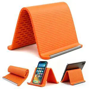 Flexible Silicone Phone Stand with Aluminum Core, Foldable Silicone Phone Holder for Cell Phones, Tablets & Small Devices, Adjustable Desktop & Airplane Phone Holder for Travel, Office & Home (Orange) Flexible Silicone Phone Stand with Aluminum Core, Foldable Silicone Phone Holder for Cell Phones, Tablets & Small Devices, Adjustable Desktop & Airplane Phone Holder for Travel, Office & Home (Orange)
