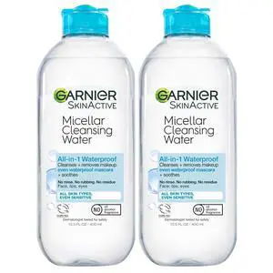 Micellar Water for Waterproof Makeup, Hydrating Facial Cleanser & Makeup Remover, Suitable for Sensitive Skin, Vegan, Cruelty Free, 13.5 Fl Oz (400mL), 2 Count Micellar Water for Waterproof Makeup, Hydrating Facial Cleanser & Makeup Remover, Suitable for Sensitive Skin, Vegan, Cruelty Free, 13.5 Fl Oz (400mL), 2 Count