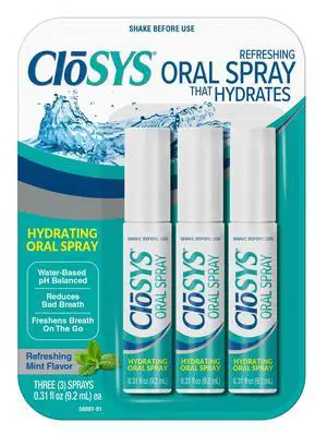 CloSYS Oral Breath Spray, Sugar Free Mouth Spray for Bad Breath, pH Balanced Mint Flavored 0.31oz (3 Count) CloSYS Oral Breath Spray, Sugar Free Mouth Spray for Bad Breath, pH Balanced Mint Flavored 0.31oz (3 Count)
