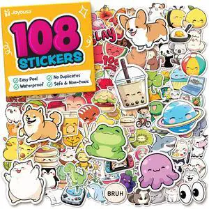 Cute Stickers for Kids - Kawaii Water Bottle Stickers for Teens - 108pc Sticker Pack - Waterproof Vinyl Stickers for Water Bottles, Scrapbook, Laptops, Classroom Decor - Back to School Supplies Cute Stickers for Kids - Kawaii Water Bottle Stickers for Teens - 108pc Sticker Pack - Waterproof Vinyl Stickers for Water Bottles, Scrapbook, Laptops, Classroom Decor - Back to School Supplies