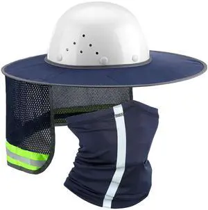 SATINIOR 2Pcs Hard Hat Sun Shade, High Visibility Full Brim Mesh Sun Visor Neck Protection,Reflective Strip Neck Gaiter Bandana Face Scarf for Construction Helmet Hardhat Accessories(Navy Blue) SATINIOR 2Pcs Hard Hat Sun Shade, High Visibility Full Brim Mesh Sun Visor Neck Protection,Reflective Strip Neck Gaiter Bandana Face Scarf for Construction Helmet Hardhat Accessories(Navy Blue)