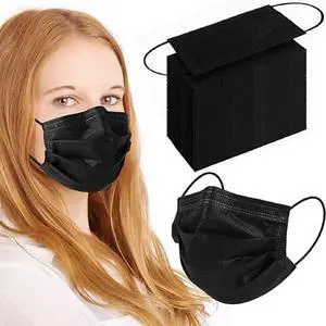 SDIW 100Pcs Black Disposable Face Mask, 3 Ply Black Face Masks with Soft Elastic Ear loops SDIW 100Pcs Black Disposable Face Mask, 3 Ply Black Face Masks with Soft Elastic Ear loops