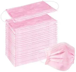 Wecolor 100 Pcs Pink Masks, Disposable Face Mask, 3 Ply Protection Masks Wecolor 100 Pcs Pink Masks, Disposable Face Mask, 3 Ply Protection Masks