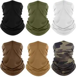 Fuinloth Neck Gaiter, 6 Pack Face Mask Bandana Fishing Cooling Sun Protection Scarf for Men Women Black+Green+Camo+Sand+Brown+White Fuinloth Neck Gaiter, 6 Pack Face Mask Bandana Fishing Cooling Sun Protection Scarf for Men Women Black+Green+Camo+Sand+Brown+White