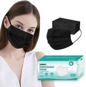 LEMENT 100 Pcs Disposable Face Masks, 3 Ply Face Masks Black Disposable Mask, (Disposable face mask) LEMENT 100 Pcs Disposable Face Masks, 3 Ply Face Masks Black Disposable Mask, (Disposable face mask)