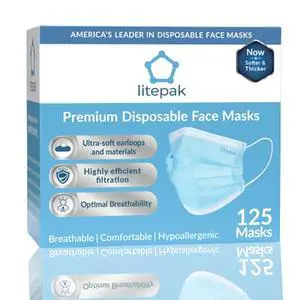 Litepak 125-Pack Disposable Face Mask Premium Comfort Earloops with Dispenser Box Litepak 125-Pack Disposable Face Mask Premium Comfort Earloops with Dispenser Box