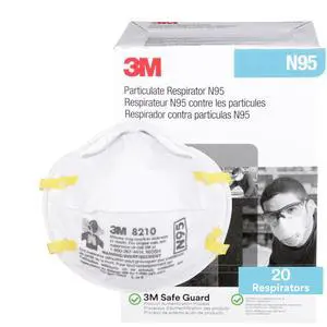 3M 8210 Particulate Respirator, N95, Pack of 20 Disposable Respirators, NIOSH APPROVED, Two-Strap Cup Style Design, Lightweight with Cushioning Nose Foam 3M 8210 Particulate Respirator, N95, Pack of 20 Disposable Respirators, NIOSH APPROVED, Two-Strap Cup Style Design, Lightweight with Cushioning Nose Foam