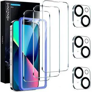 TZGZT 3 Pack Screen Protectors for iPhone 13, 9H Tempered Glass, Military Grade Shatterproof, HD Clear, Bubble Free, Easy Installation, Case Friendly, with Camera Lens Protectors Included TZGZT 3 Pack Screen Protectors for iPhone 13, 9H Tempered Glass, Military Grade Shatterproof, HD Clear, Bubble Free, Easy Installation, Case Friendly, with Camera Lens Protectors Included