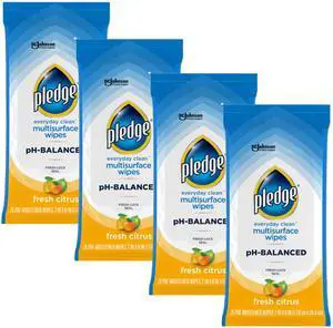 Pledge Multisurface Cleaning Wipes, pH Balanced, Fresh Citrus, 25 Count (Pack of 4, 100 Total Wipes) Pledge Multisurface Cleaning Wipes, pH Balanced, Fresh Citrus, 25 Count (Pack of 4, 100 Total Wipes)