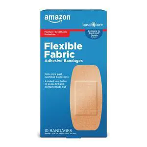 Amazon Basic Care Flexible Fabric Adhesive Bandages, XL (2 in x 4 in), Non-Stick Pad for Cuts & Scrapes, 4-Sided Seal, 10 Count Amazon Basic Care Flexible Fabric Adhesive Bandages, XL (2 in x 4 in), Non-Stick Pad for Cuts & Scrapes, 4-Sided Seal, 10 Count