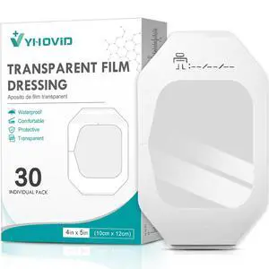 Transparent Film Dressing 4" x 4.75" Box of 30 - Waterproof Bandages for Swimming, Showering, Wounds, Post Surgical Shower or IV Shield, Tattoo Aftercare Bandage, Scar Therapy, Adhesive Patches Transparent Film Dressing 4" x 4.75" Box of 30 - Waterproof Bandages for Swimming, Showering, Wounds, Post Surgical Shower or IV Shield, Tattoo Aftercare Bandage, Scar Therapy, Adhesive Patches