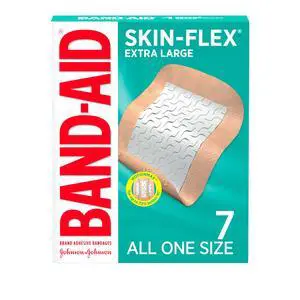 BAND-AID Brand Skin-Flex Adhesive Bandages for First Aid and Wound Care of Minor Cuts and Scrapes & Burns, Flexible Sterile Bandages for Fingers & Knees, Extra Large, All One Size, 7 ct BAND-AID Brand Skin-Flex Adhesive Bandages for First Aid and Wound Care of Minor Cuts and Scrapes & Burns, Flexible Sterile Bandages for Fingers & Knees, Extra Large, All One Size, 7 ct