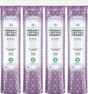 SoulSation Organic Cotton Rounds, 400 Count - Makeup Remover Pads for Face, Lint-Free SoulSation Organic Cotton Rounds, 400 Count - Makeup Remover Pads for Face, Lint-Free