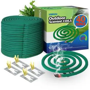 Natural Essential Oil Scented Coils for Outdoor Use, Fresh Aroma, Burns 5-7 Hours, 40 Coils & 4 Stands for Patio Backyard Natural Essential Oil Scented Coils for Outdoor Use, Fresh Aroma, Burns 5-7 Hours, 40 Coils & 4 Stands for Patio Backyard