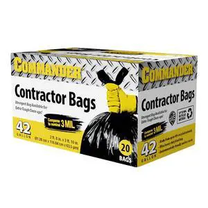 Commander 42 Gallon 2.5 MIL Black Heavy Duty Garbage Trash Bags - 32" x 46" - Pack of 20 - For Contractor, Industrial, Institutional, & Commercial Commander 42 Gallon 2.5 MIL Black Heavy Duty Garbage Trash Bags - 32" x 46" - Pack of 20 - For Contractor, Industrial, Institutional, & Commercial