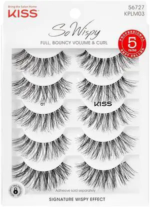 Kiss Looks So Natural, So Wispy False Eyelashes, 5 Pairs, 14mm, Reusable Thin Band Strip Lashes for Bouncy Volume & Curl, Lightweight, Easy-to-Apply Crisscross Pattern for Seamless Natural Look Kiss Looks So Natural, So Wispy False Eyelashes, 5 Pairs, 14mm, Reusable Thin Band Strip Lashes for Bouncy Volume & Curl, Lightweight, Easy-to-Apply Crisscross Pattern for Seamless Natural Look