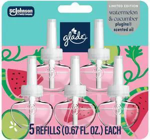 PlugIns Refills Air Freshener, Watermelon & Cucumber, Scented and Essential Oils for Home and Bathroom, 0.67 Fl Oz, 5 Count PlugIns Refills Air Freshener, Watermelon & Cucumber, Scented and Essential Oils for Home and Bathroom, 0.67 Fl Oz, 5 Count